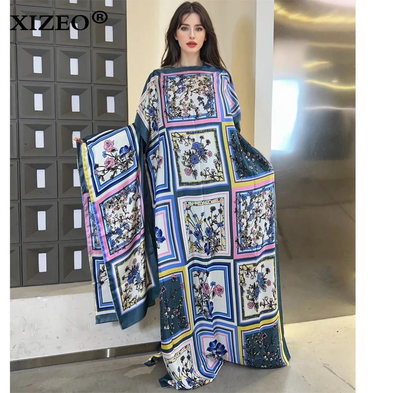 

XIZEO muslim african dresses for woman dubai abaya Crew Neck Wave dot print Kaftan Dress, Elegant Maxi Length Dress, maxi dress