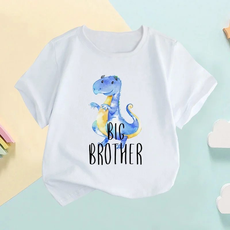 Big Brother Little Brother Kids Funny T shirt Dinosaur Truck Car Print Summer Baby Boys T-shirts Brothers Twins Matching Clothes