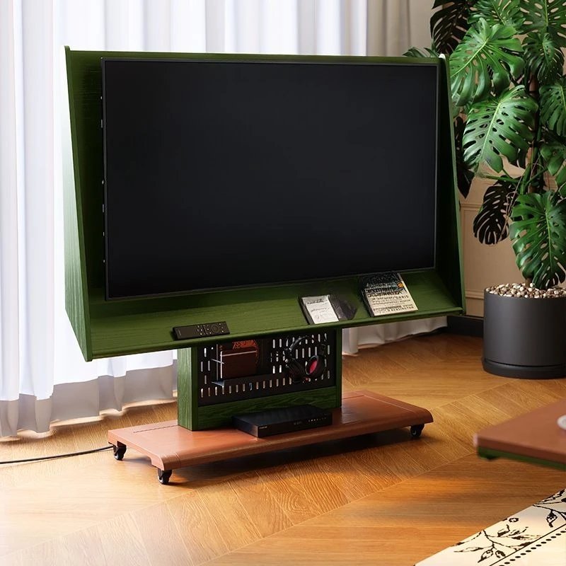 Universal removable TV floor bracket solid wood bracket French retro living room antique TV cart