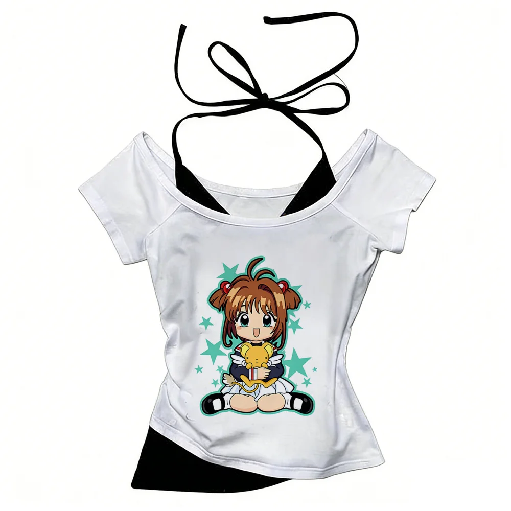 Sakura Vard Captor crop top teen graphic summer cute y2k grunge tshirt gothic harajuku jojifuku cutecore kawaii