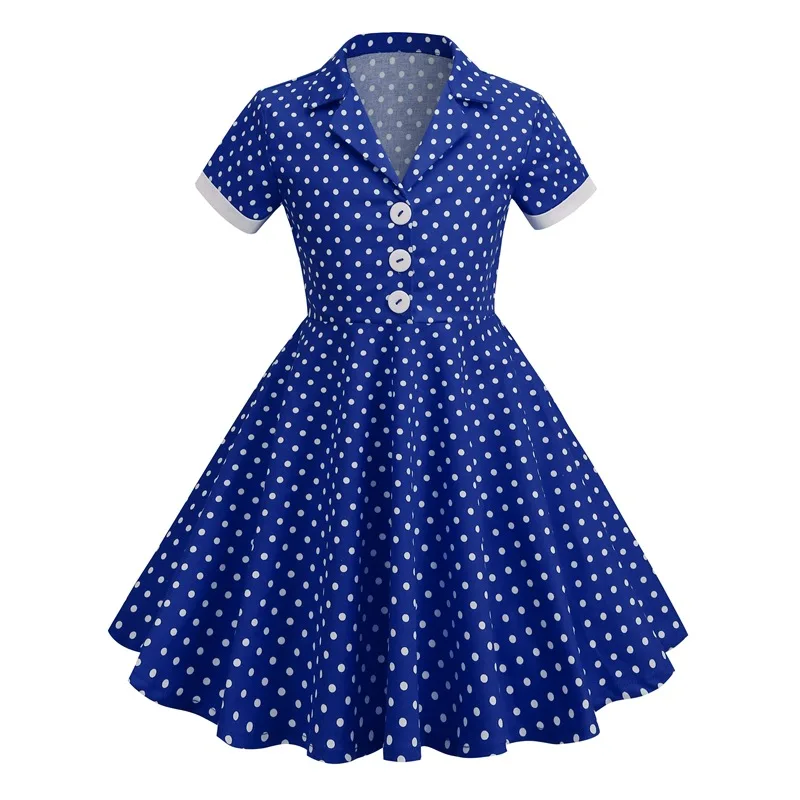 Vintage Dot Dress for Kids Girl Cosplay Party Princess Summer Prom Dress School Performance Clothing Full Pringting Children Dre - Image 2