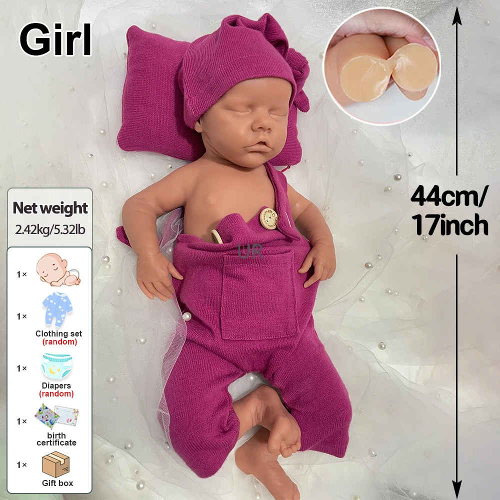 17" flexível completo de silicone renascido boneca 5.3lb bebê menina branca boneca impermeável recém-nascido bebé não pintado bricolagem artesanal brinquedo artista presente
