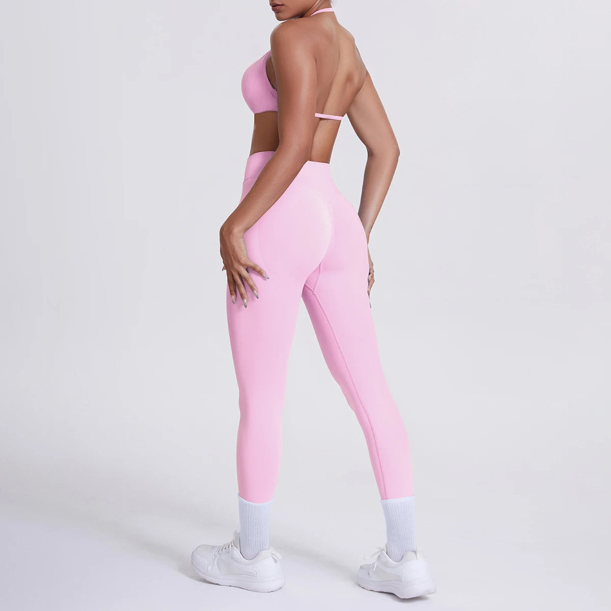 Frauen 2 stücke Patchwork Sport Yoga Anzug Training Ärmellose Sport Gym Tops Bauch-steuer Abnehmen Booty Leggings Yoga Anzug Sport – Detail 8