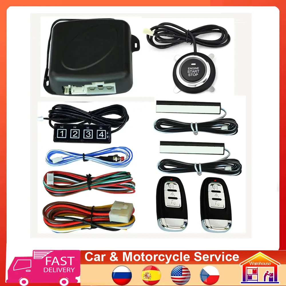 12v Auto start engine with keypad PKE keyless entry starting system push remote car one start stop button