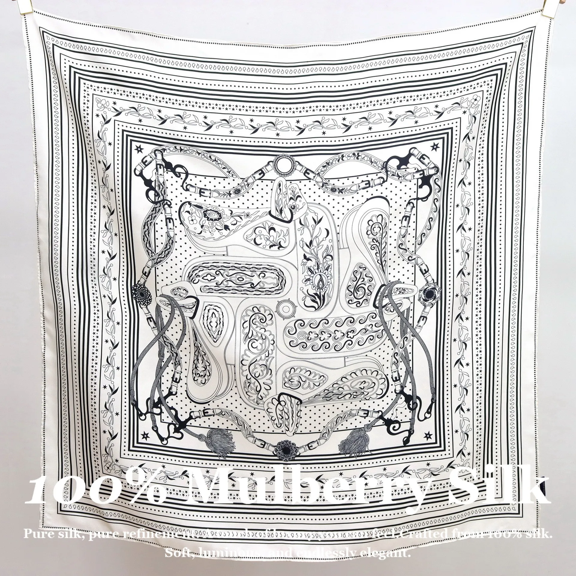 

100% Mulberry Silk Scarf 90cm Square Hand Rolled Real Silk Shawl Women Luxury Brand Designer Print Foulard Office Business Wear