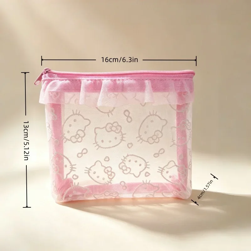 Kawaii Cartoon Netz-Aufbewahrungstasche Transparente Tasche Tragbare Hello Kitty Kosmetik-Aufbewahrungstasche Geeignet für Mädchen-Reiseaccessoires – Detail 7