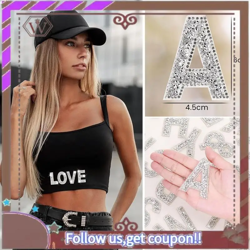 (New)-52 Pieces Glitter Rhinestone Alphabet Letter Stickers Kit 2.4 Inch Resin Rhinestone Iron On Letter Glitter Self-Adhesive A