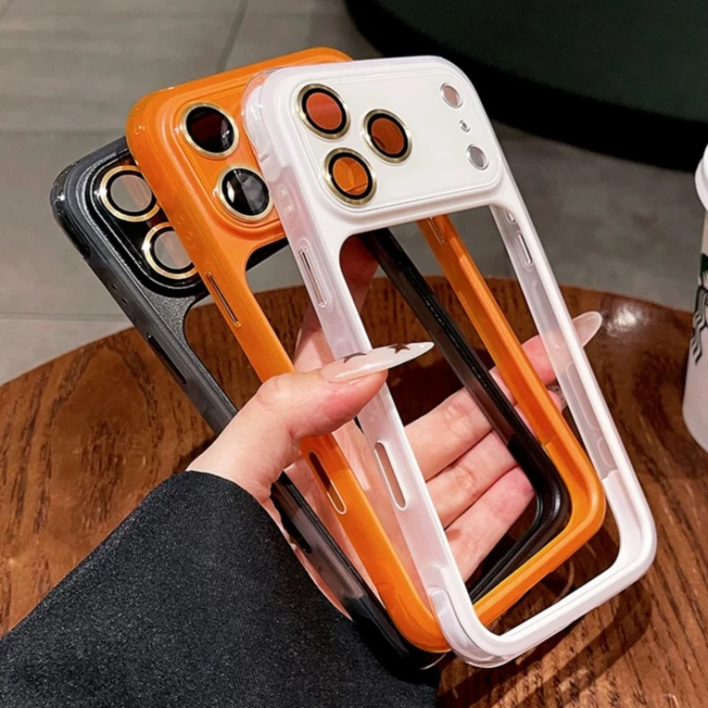 Metall-Kameraschutzhülle für iPhone 17 16 15 14 Pro Max mit Airbag, stoßfestem Soft-TPU-Bumper und ausgehöhltem Rahmen für die Objektivfolie