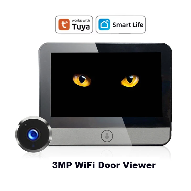 

4.3 Inch Mini WiFi Tuya Smart Door Peephole 2K 3MP with SD Card Digital Cameras Human Detection Night Vision Hidden Video Eye