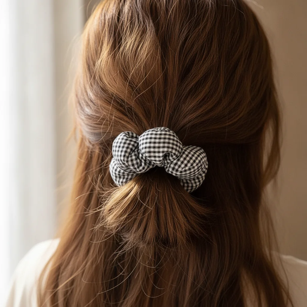 Cute Filled Cotton Flower Scrunchie Elastic Handmade Plaid Hair Ropes Oversized Ponytail Decorative Hairband Hair Accessories