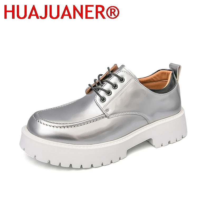 

New Platform Shoes Men Thick-soled Wedding Shoes High Quality Formal Business Dress Lace-up Leather Height Increase Casual Shoes