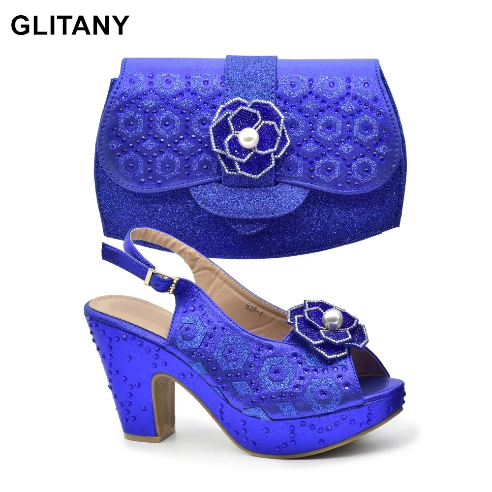 

New Arrival Nigerian Women Shoes and Bags Sets Decorated with Rhinestone Wedges Shoes for Women Wedding Shoes Bride