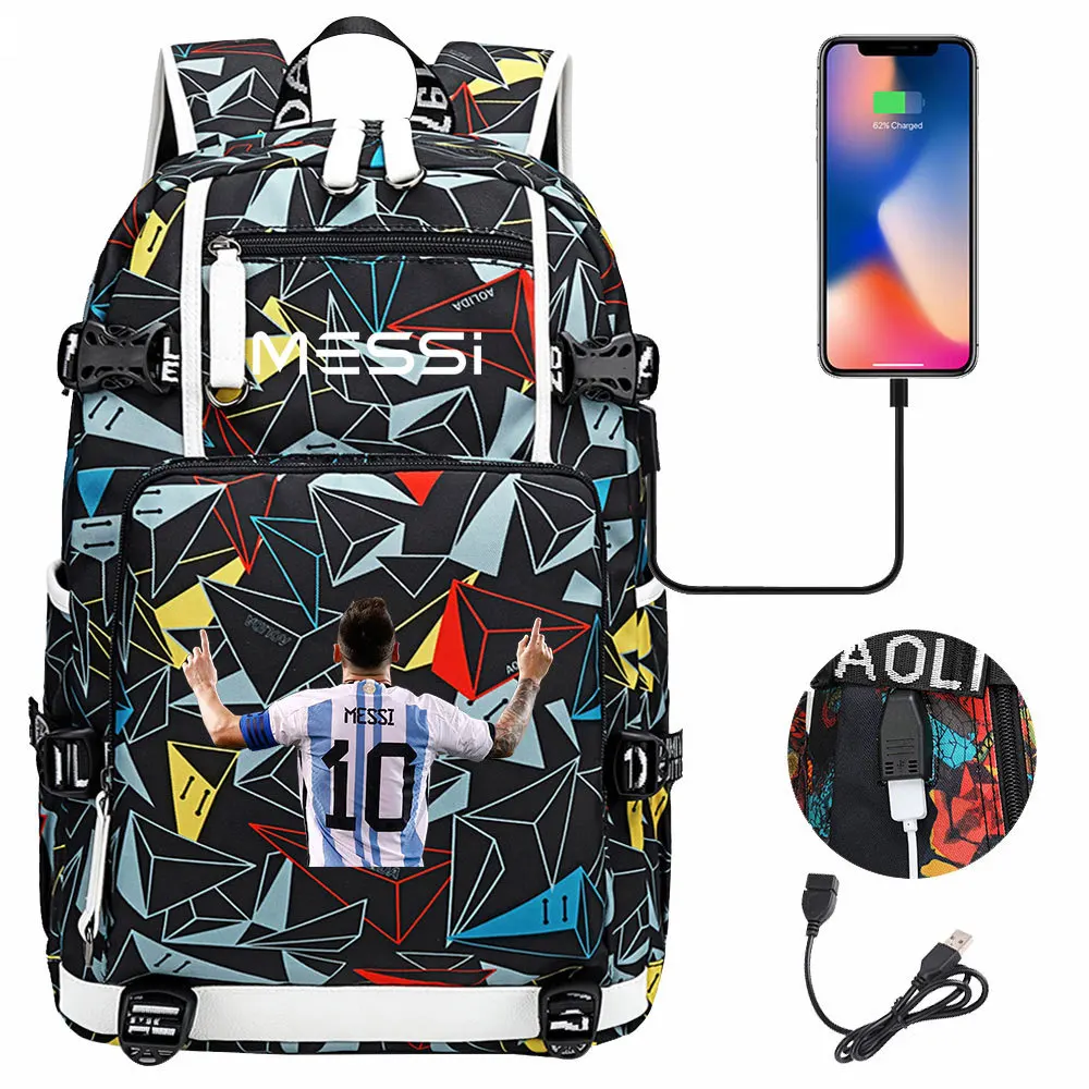 Football Stars Messi Backpacks Camouflage USB Teens School Bags Waterproof Boys Girls Casual Travel Laptop knapsacks