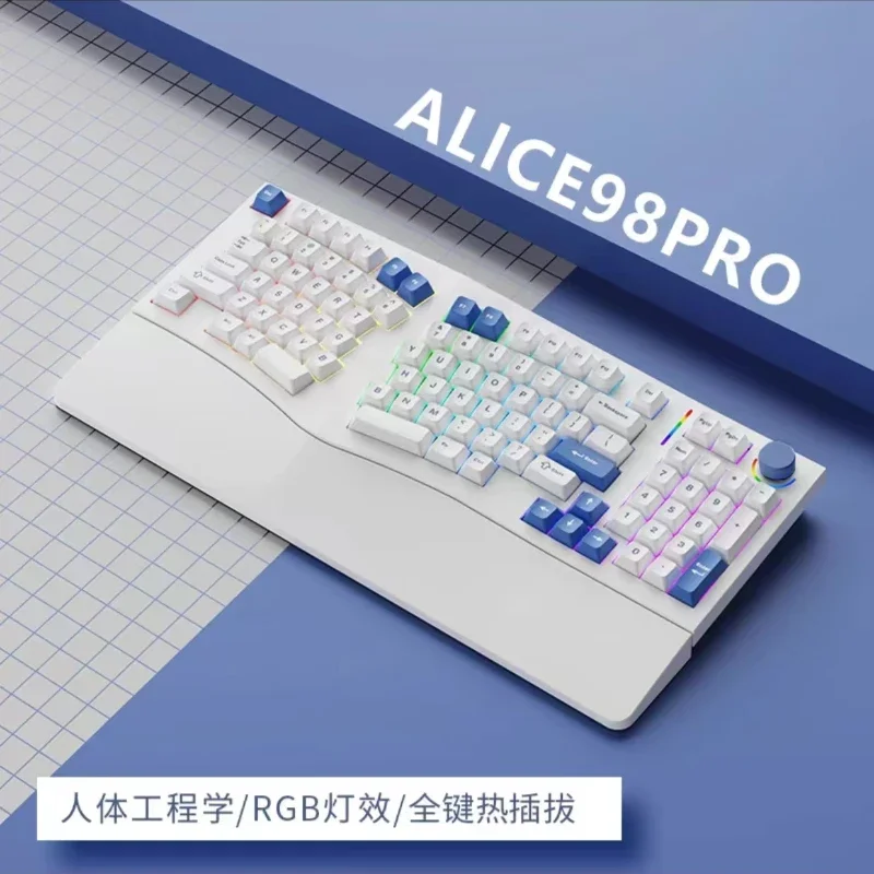 Alice98pro Keyboard Custom Ergonomic 3 ° Slope Tri-mode Wireless Bluetooth 2.4G Hot-Swap RGB Gasket Via for Mechanical Keyboard