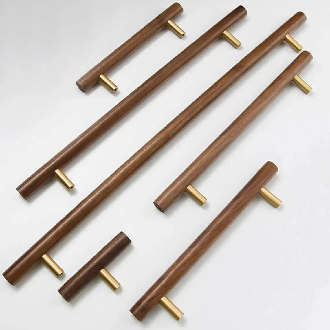 Natural Wood + Brass Handles for Furniture Walnut Cabinet Door Handle Rural Wooden Wardrobe Cupboard Pulls Cabinet Hardware