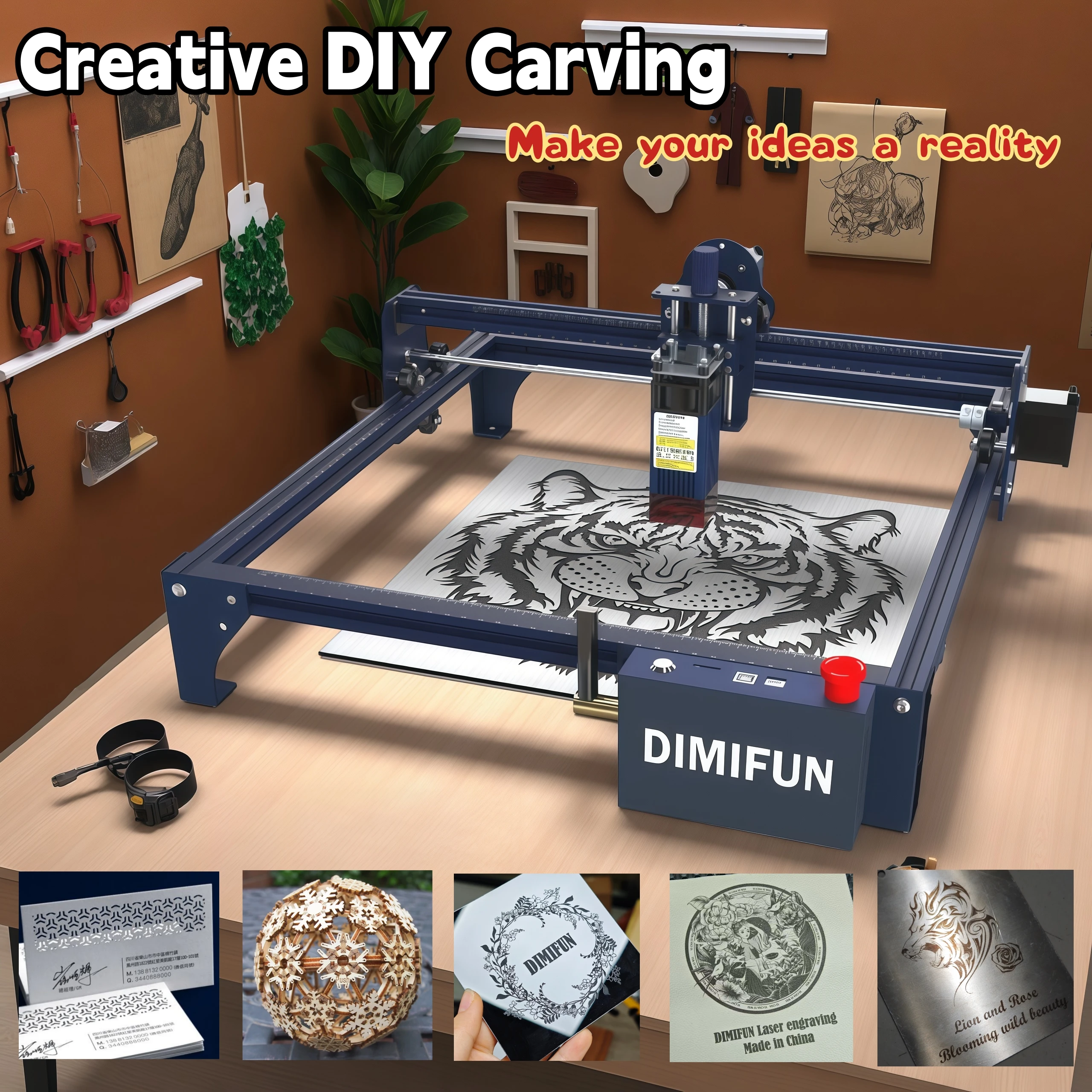 Incisore laser CNC DIMIFUN 6W/12W con controllo Wi-Fi e funzionamento app per incisione su legno, vetro, pelle e acciaio inossidabile