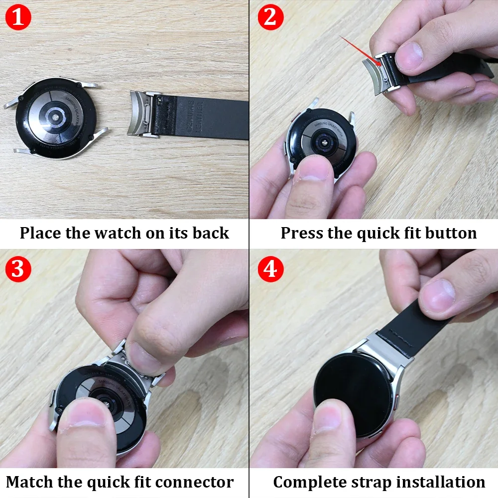 サムスンギャラクシーウォッチ用レザーバンド,ノートなし,4, 5, 6, 5プロ,45mm,クラシック,42mm, 46mm, 47mm, 43mm, 44mm豪華な40mmの時計,ブレスレット,簡単な交換