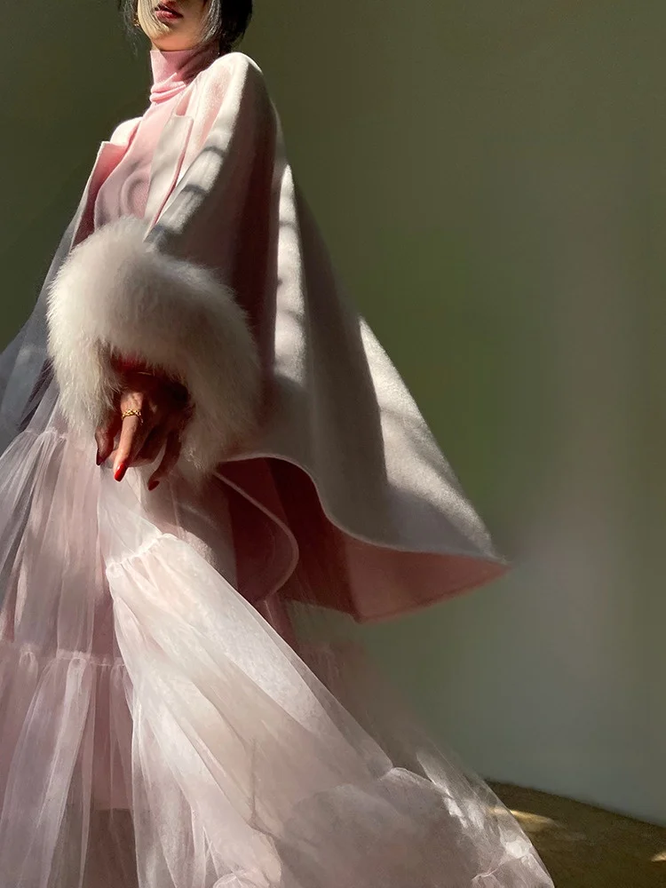 

Aconiconi двустороннее шерстяное пальто с меховыми подошвами Ele Lady Commute Sle Полная шерстяная зимняя теплая сакура C-Position