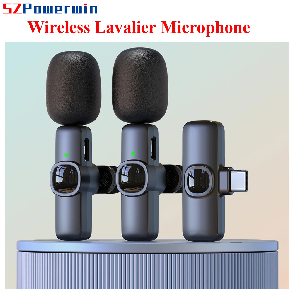 Powerwin New  Wireless Lavalier Microphone For Iphone Android Live Stream Vlog Recording Type C Lightning Port Noise Reduction