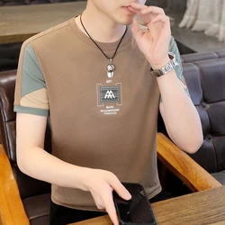 Fashion O-Neck Spliced Embroidery T-Shirt Men's Clothing 2024 Summer New Oversized All-match Pullovers Tops Casual Tee Shirt