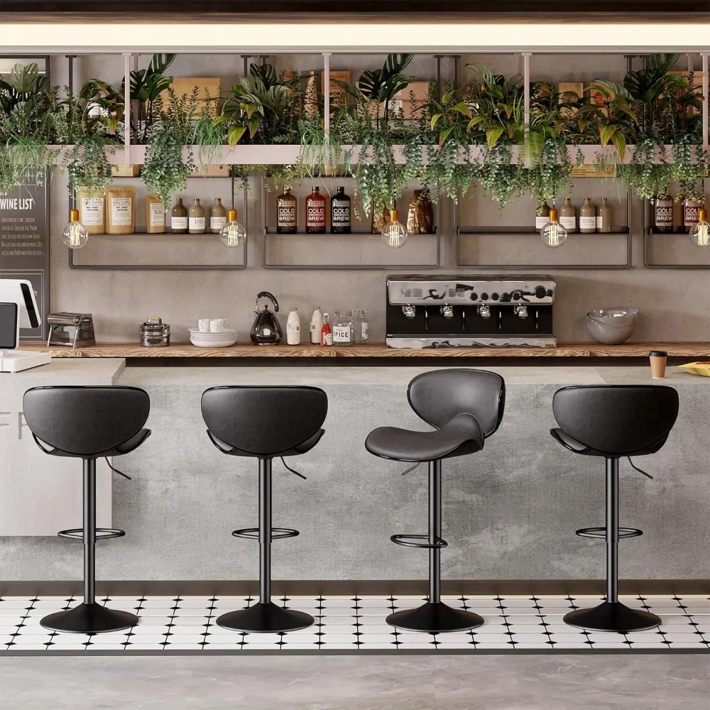Set of 4 Faux Leather Swivel Bar Stools with Backrest and Adjustable Height for Kitchen Counter