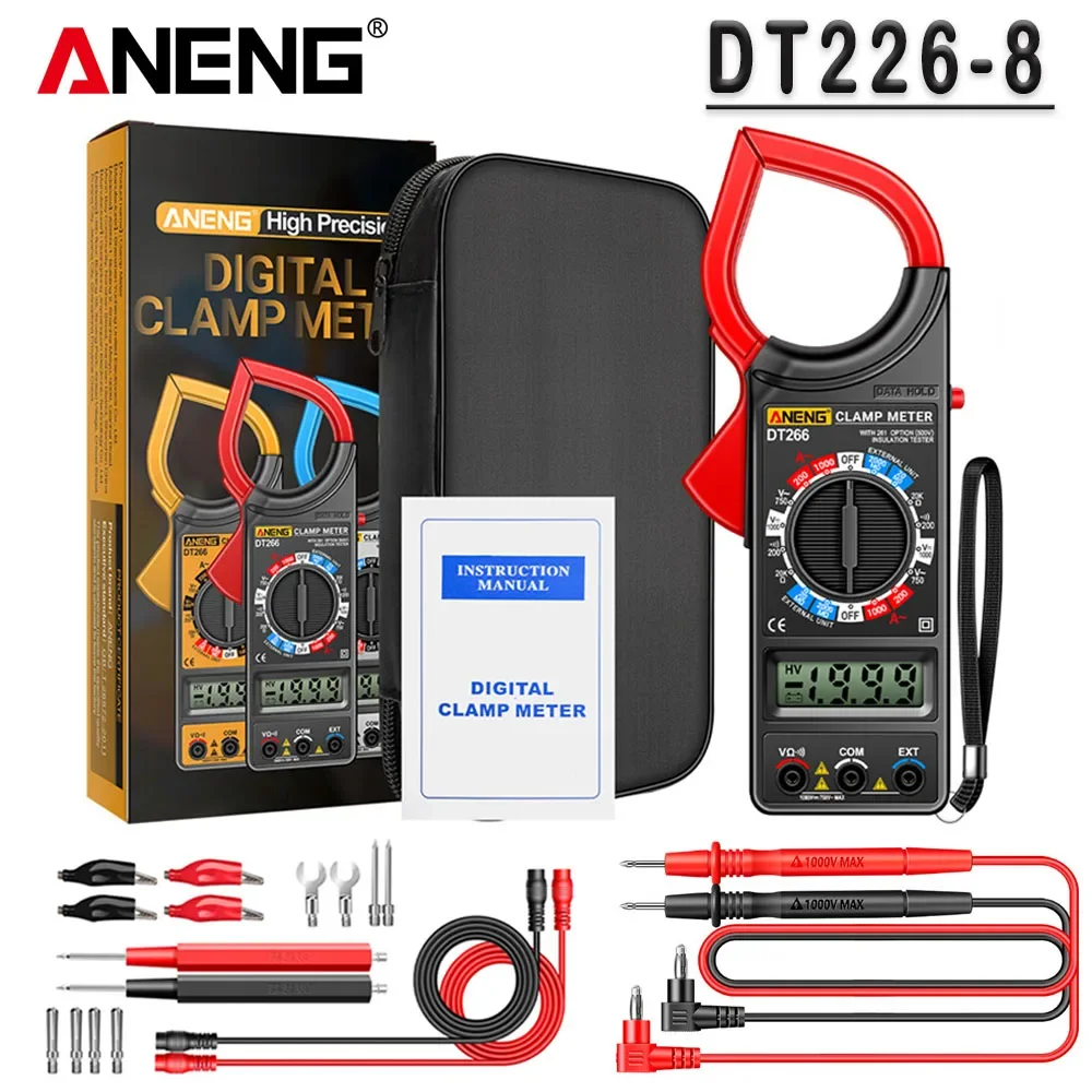 Digitale klemmultimeter 2000MΩ grote meetbereik weerstand AC DC voltmeter 1999 tellingen elektricien reparatie tester gereedschap ANENG DT266-8