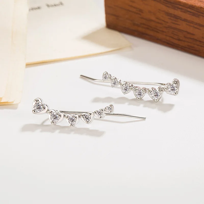 Sterling Silver Color Zircon Row Heart Star Ear-Sticks Women's Earrings Fashion Jewelry 2096