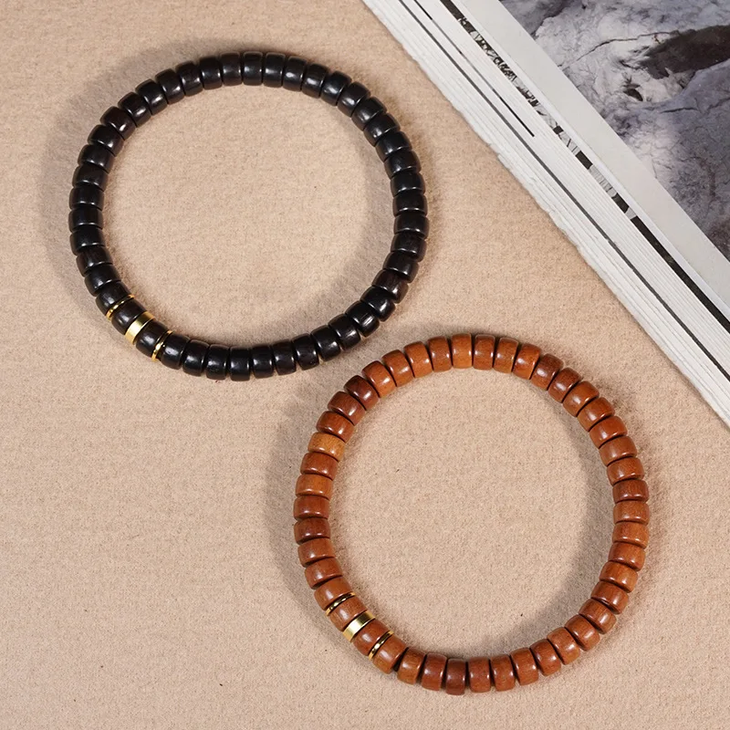 Ebony, Purple Sandalwood, Jujube Wood, and Medicine Tablet Beads DIY Spacer Style Buddhist Bead Bracelet, Niche Designer Model