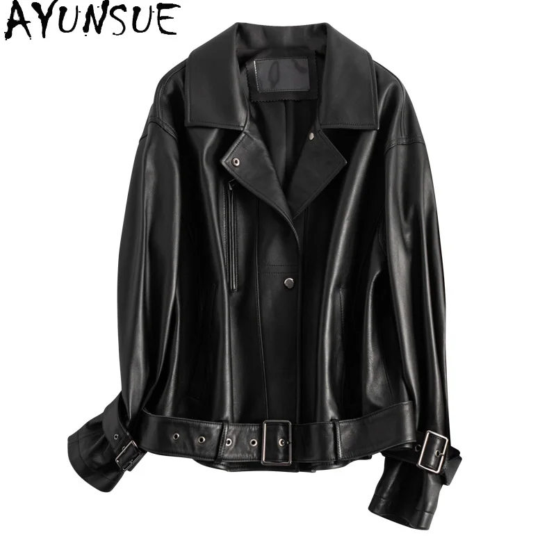 

AYUNSUE Genuine Sheepskin Leather Jacket Women Autumn New in Coats & Jackets Womens Cropped Jackets Biker Jacket Chaquetas 2024