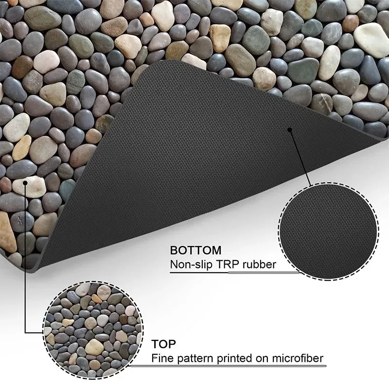 Non-Slip Pebble Stone Bathroom Rugs Diatom Mud Carpet Washable Cobblestone Pattern Bath Mat Small Rubber Backed Floor Mat