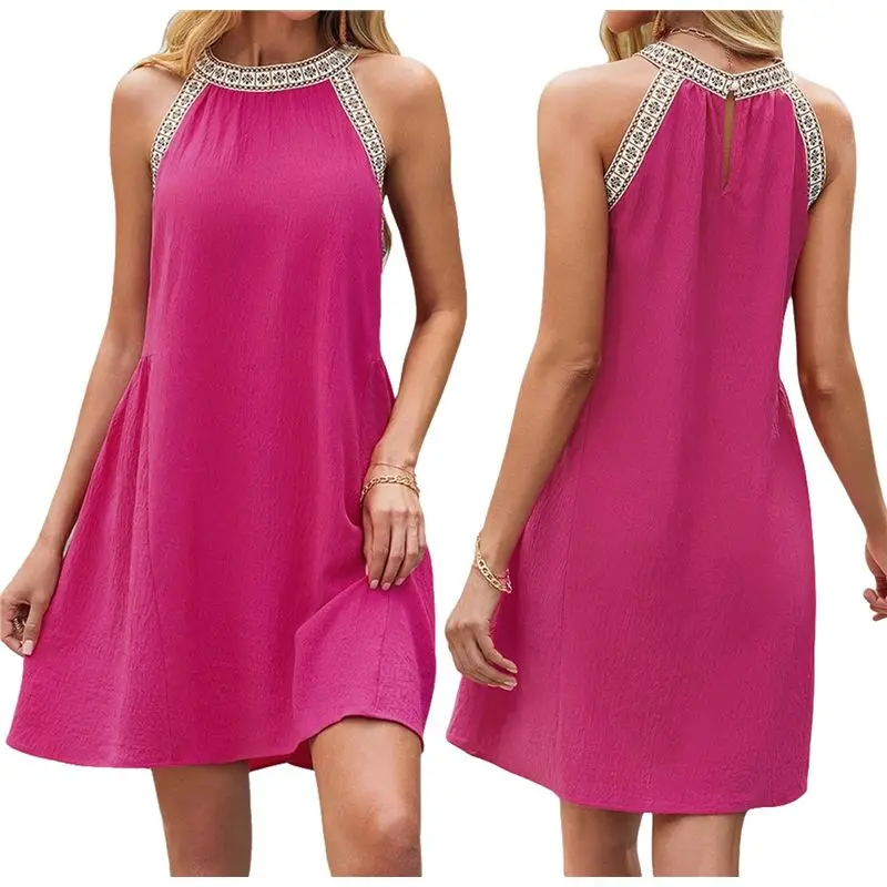 AS98 - Damska narzutka na strój kąpielowy, blok kolorów, bez rękawów, sukienka plażowa