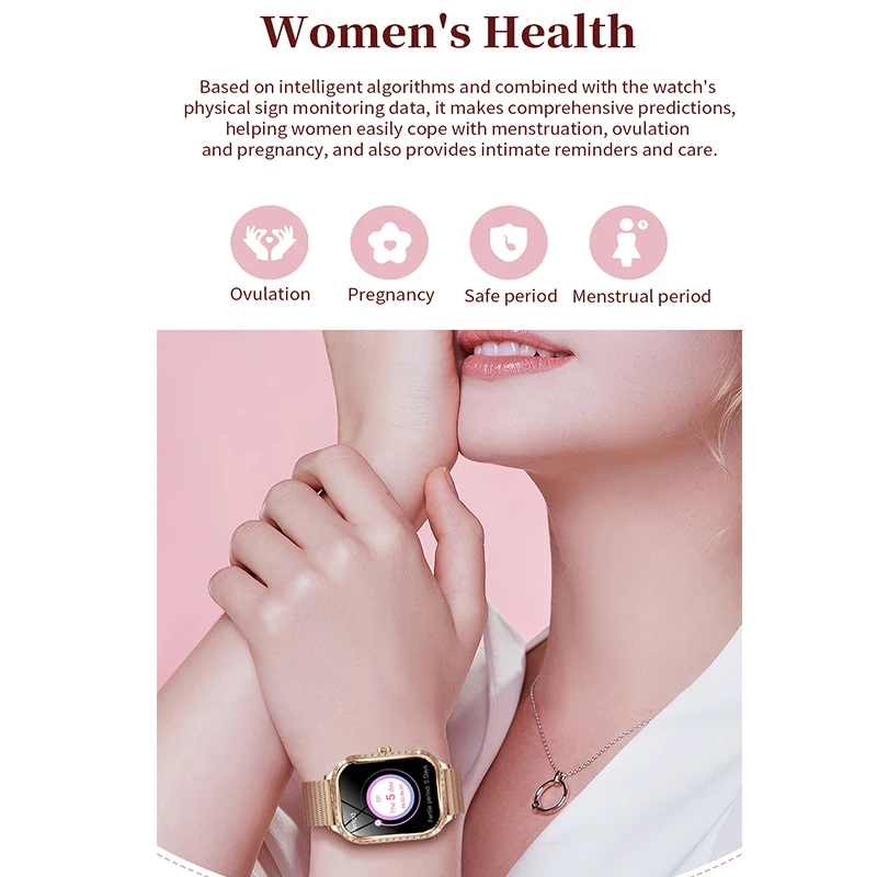 ساعة ذكية جديدة للنساء 1.75 بوصة HD شاشة معدل ضربات القلب الرياضة اللياقة البدنية IP68 مقاوم للماء BT دعوة 100 + وضع رياضي ساعة ذكية للسيدات هدية