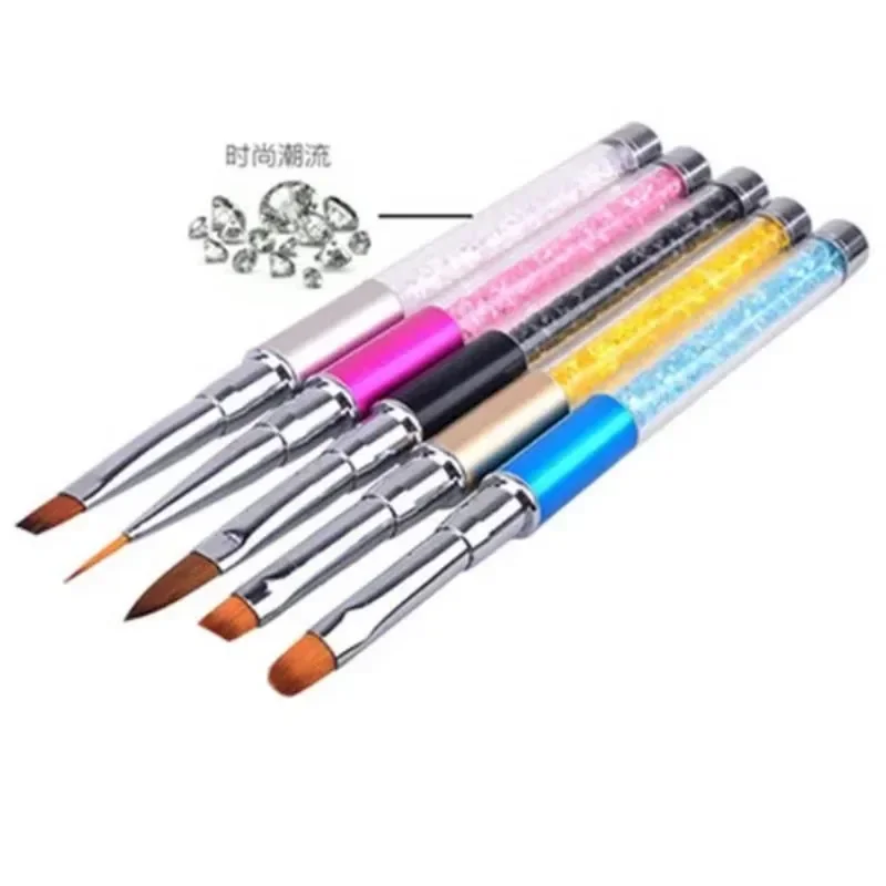 Pincel para decoración de uñas, bolígrafo con diamantes de imitación, mango acrílico, polvo para tallar, Gel, pincel líquido para uñas con tapa, herramientas de manicura