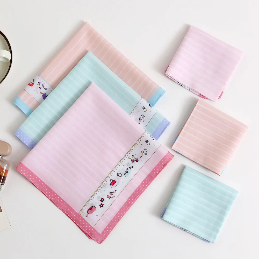 

3/6Pcs Women's Pure Cotton Handkerchief Cute Light-colored Thin Water-absorbing Sweat-wiping Hand Towel Flower Square 43cm