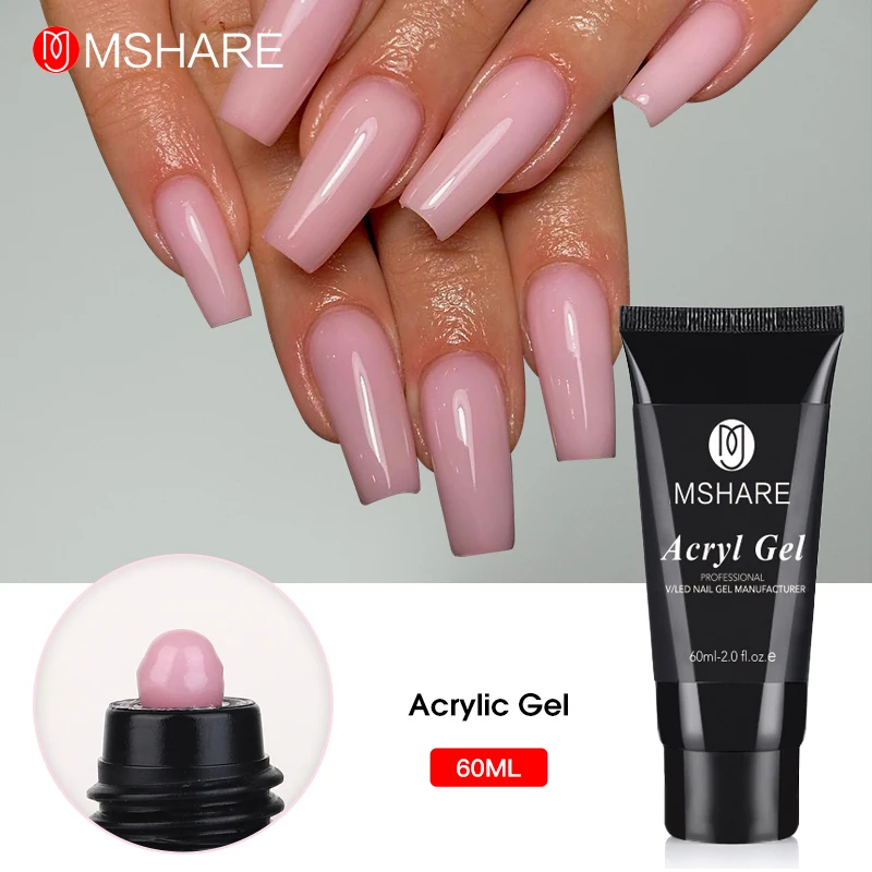 MSHARE Poly Nails Acrylic Gel Nail Extension Builder UV Led Acrygel Pink Milky White Clear Crystal Hard Construction Gel 60ml