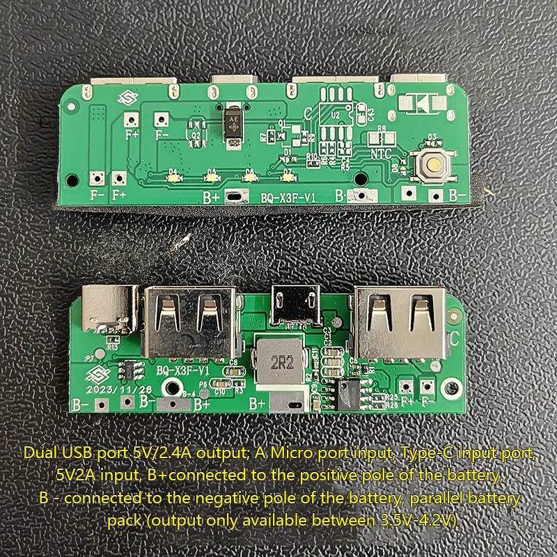 1Pc Lithium Battery Boost Board 5V 2A Dual USB Type-C Output Power Bank Circuit Board X3 Mobile Power Supply Main Board