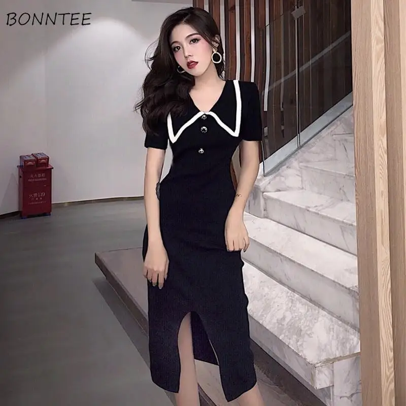 turtleneck long black dress Sonic Youth Peter Pan Collar Dress, M