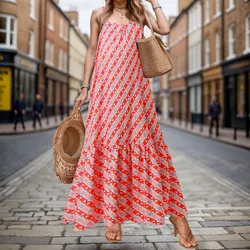 Women's 2024 Summer Casual Loose Dresses Sleeveless Maxi Bohemian Floral Dress Spaghetti Strap Sundress Party Dress Vestidos