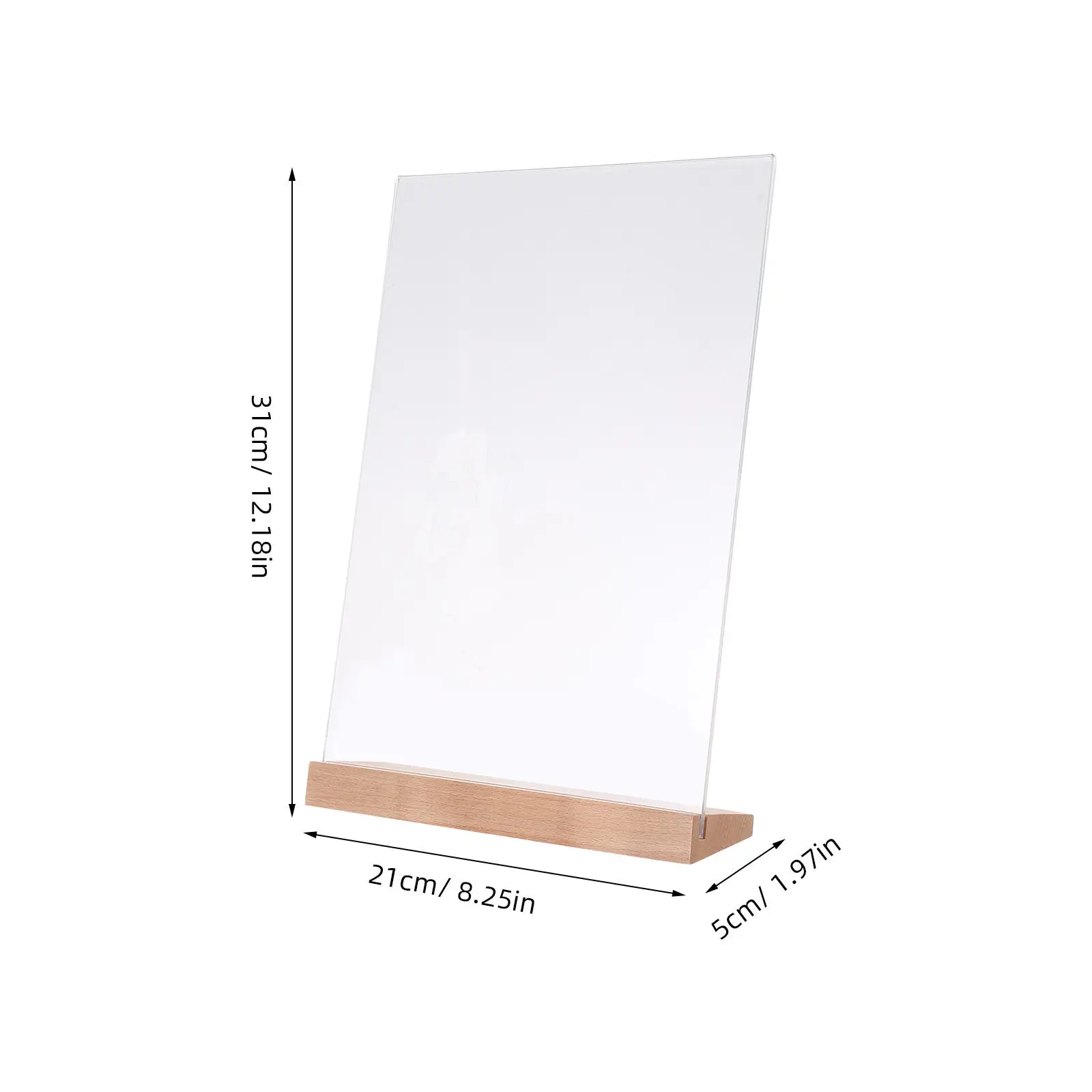 3Pcs L-Shaped Clear Acrylic Sign Holder with Natural Wood Base A4 Tabletop Menu Display Stand for Restaurants Wedding Counters