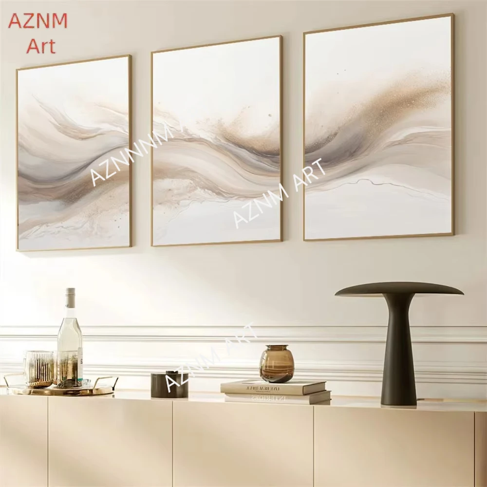1/3 stücke Goldene Beige Abstrakte Kunstdrucke Poster Moderne Minimalistischen Pinsel Nordic Leinwand Malerei Wand Bilder Wohnzimmer Dekor