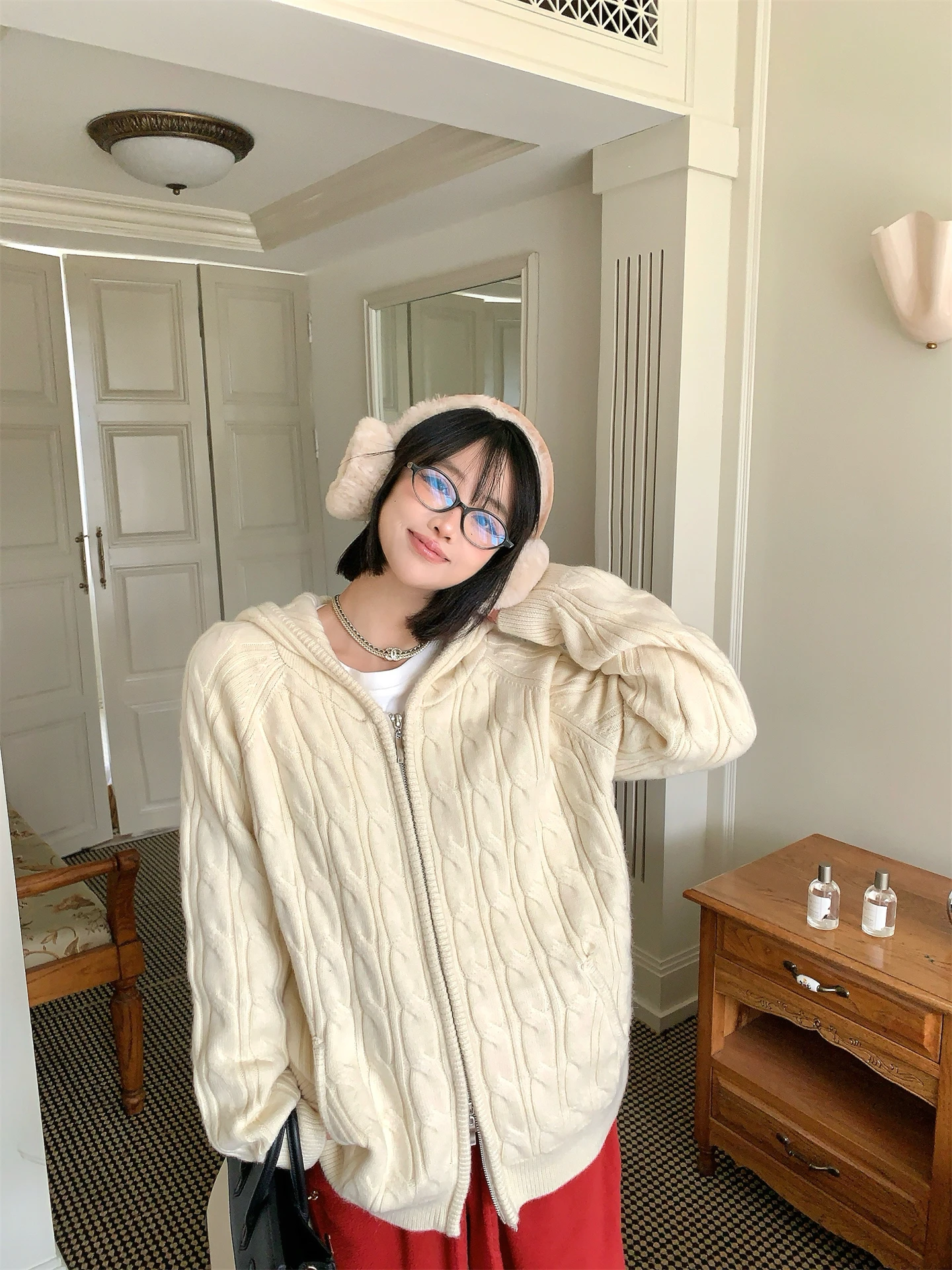 

Мягкий уютный вязаный кардиган на молнии с капюшоном, женский свободный повседневный свитер-жакет, осенне-зимний, однотонный, с длинными рукавами