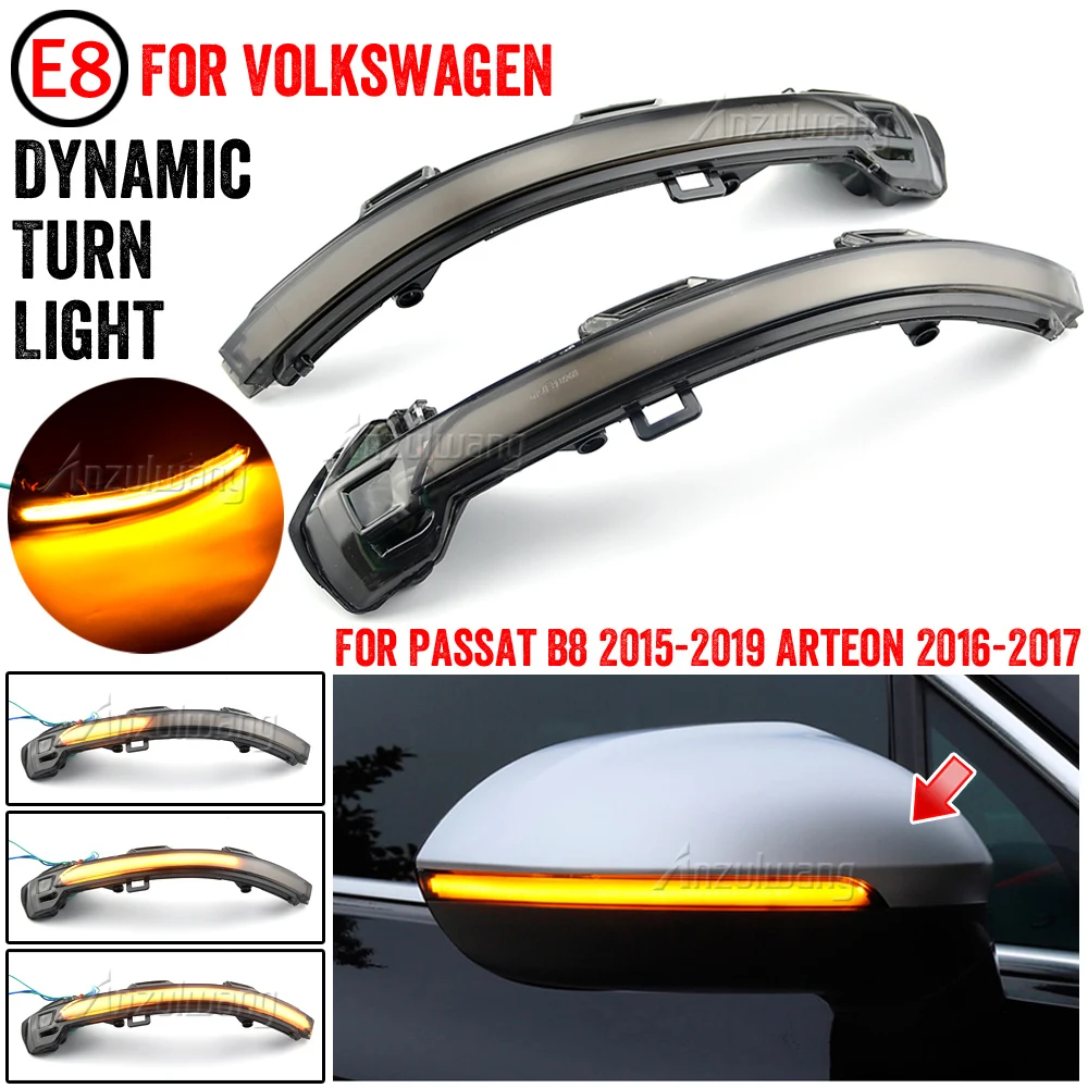 Luz de sinalização LED dinâmica, Indicador de espelho lateral, Pisca sequencial, VW Passat B8, Arteon, 2015, 2016, 2017, 2018, 2019