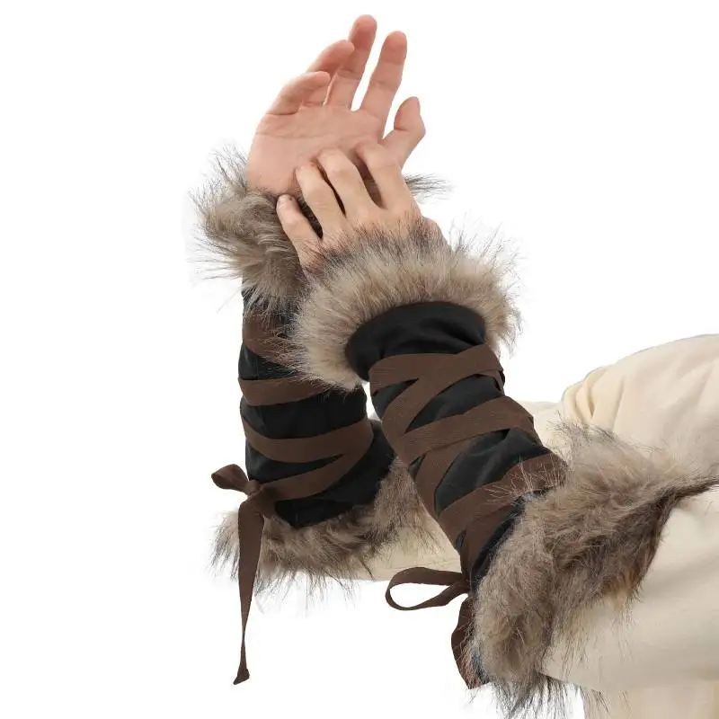 

WENAM 1Pairs Cosplay Props Fur Wide Bracer Lace Up Arm Armor Cuff String Steampunk Vintage Medieval Gauntlet Wristband Bracelet