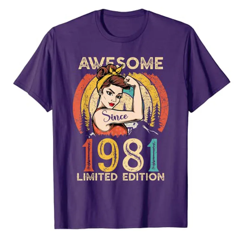 Awesome Since 1981 Birthday Shirt Born-In-1981 Limited Edition T-Shirt 42nd Graphic Tee Top Women's Fashion 80s Outfit Mama Gift