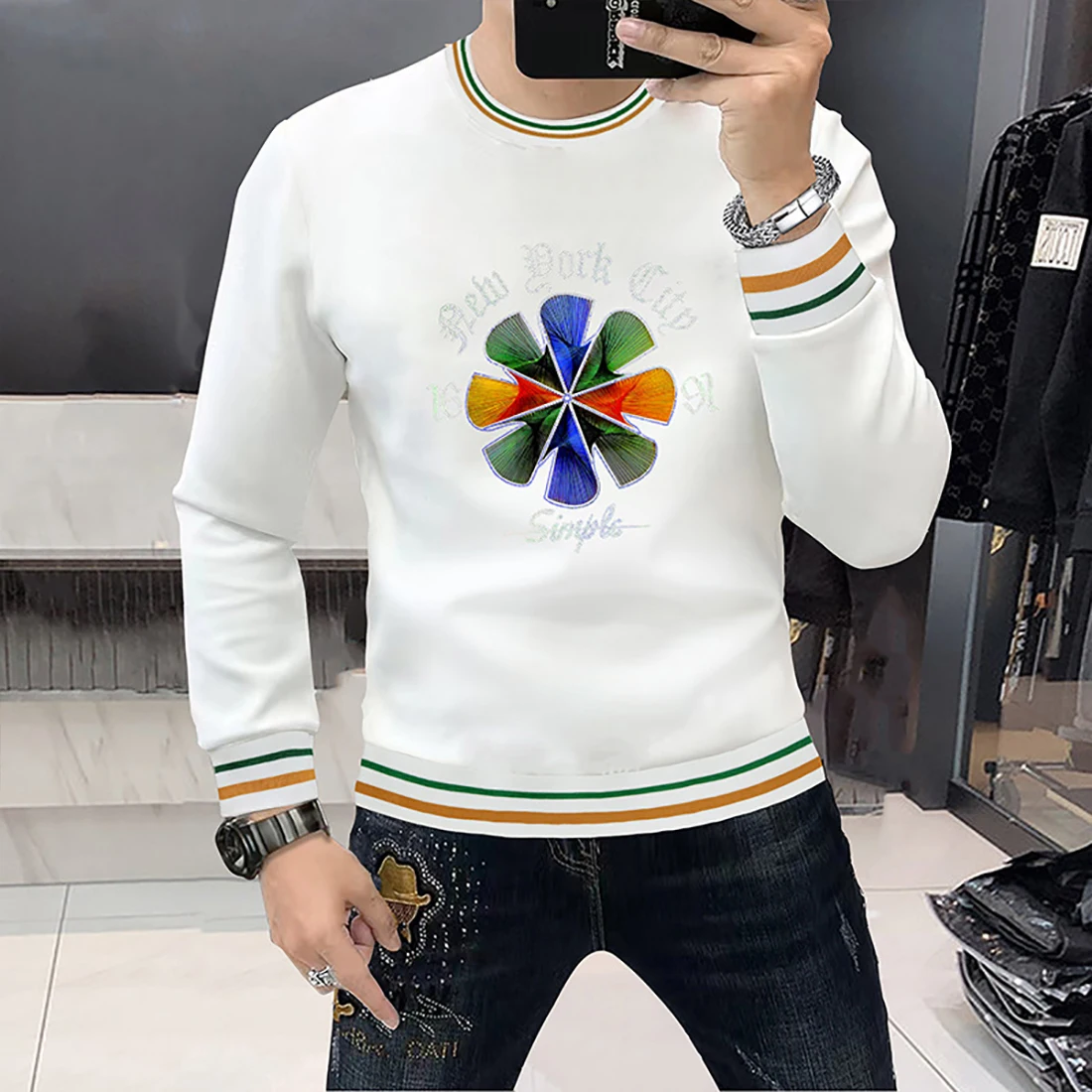 

Style New Men's Hoodie Trend Luxury Sweatershirts Long Sleeved Round Neck Craftsmanship Man Clothing Youth Fashion Daily Wear