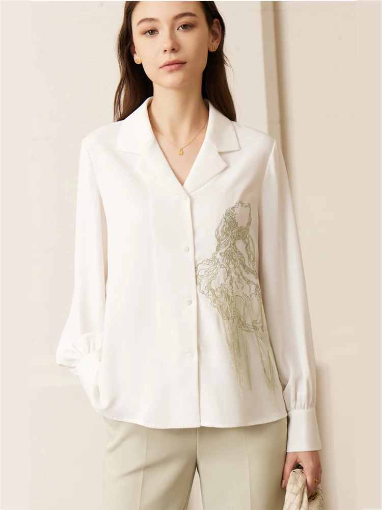 AMii Minimalism Shirts for Women 2023 Autumn Tops New Chinese Style Office Lady Shirt Embroidered Tassel Chiffon Blouse 72341044