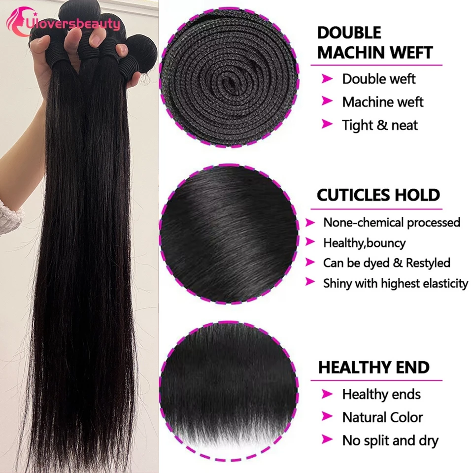 Paquetes de Cabello Humano Lacio 12A, Virgen, Negro Natural, 18-24 Pulgadas 4