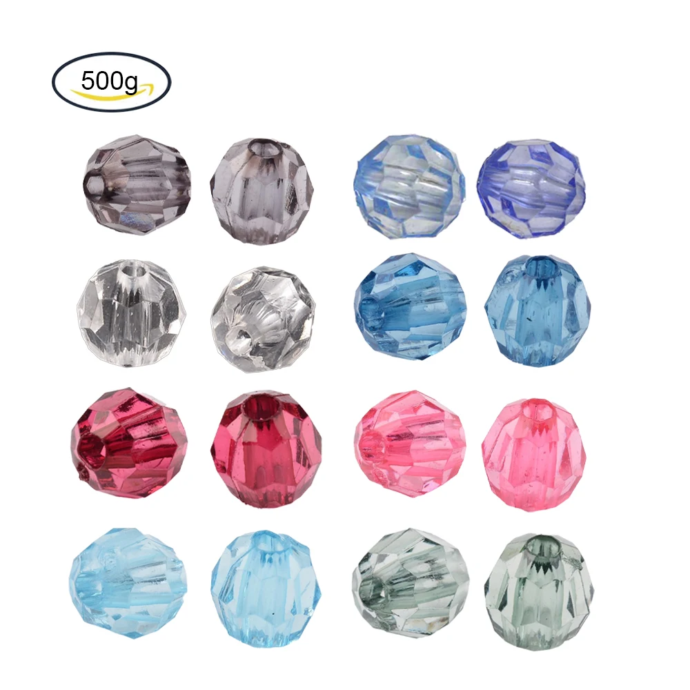 

500g Transparent Acrylic Beads Clear Faceted Round Cornflower Blue 6mm Hole: 1.5mm about 4300pcs/500g