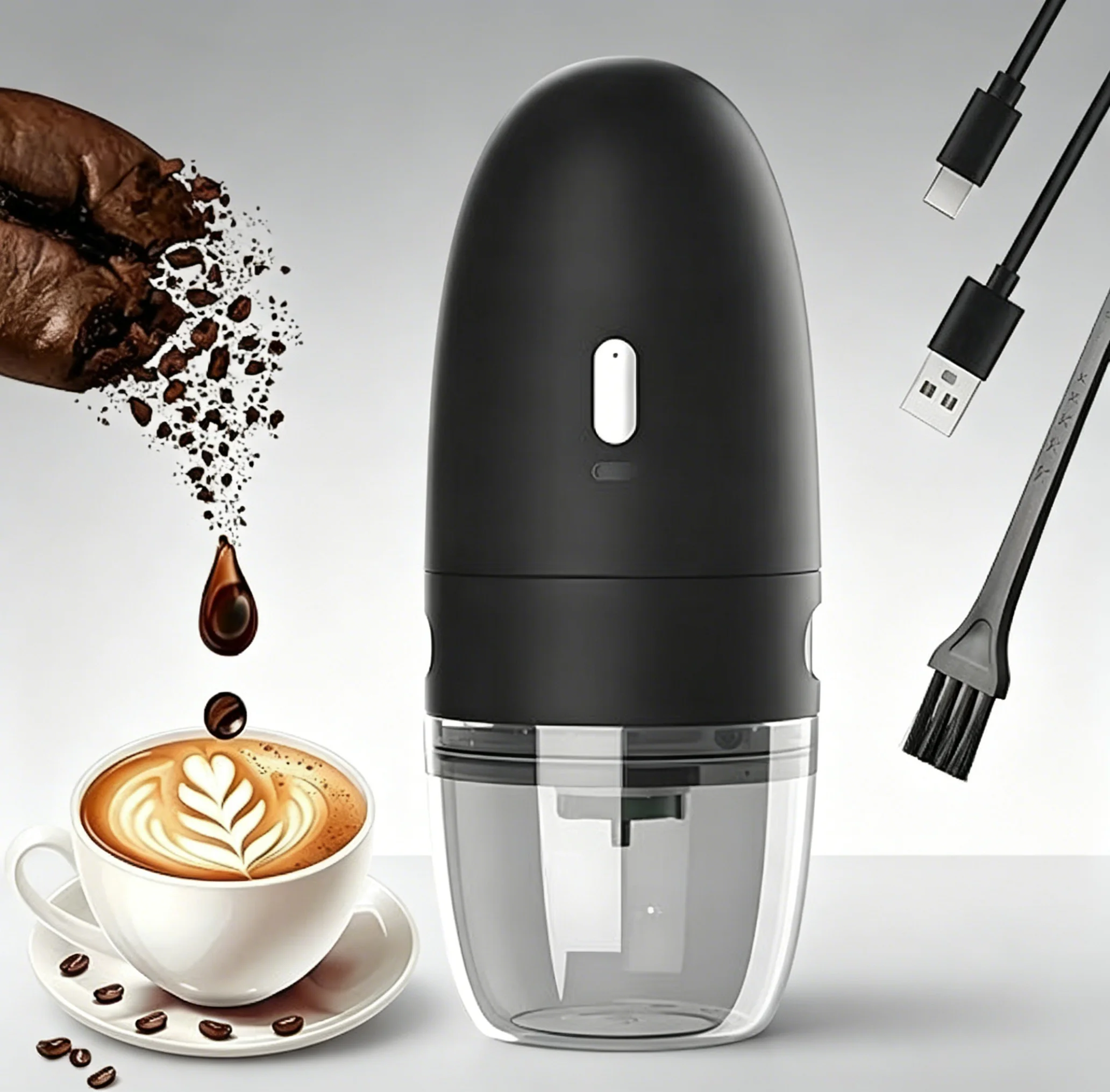 

USB-C Rechargeable Electric Coffee Grinder Portable Conical Burr with Adjustable Grind Settings for Espresso French Press Cold Brew Travel Home Black