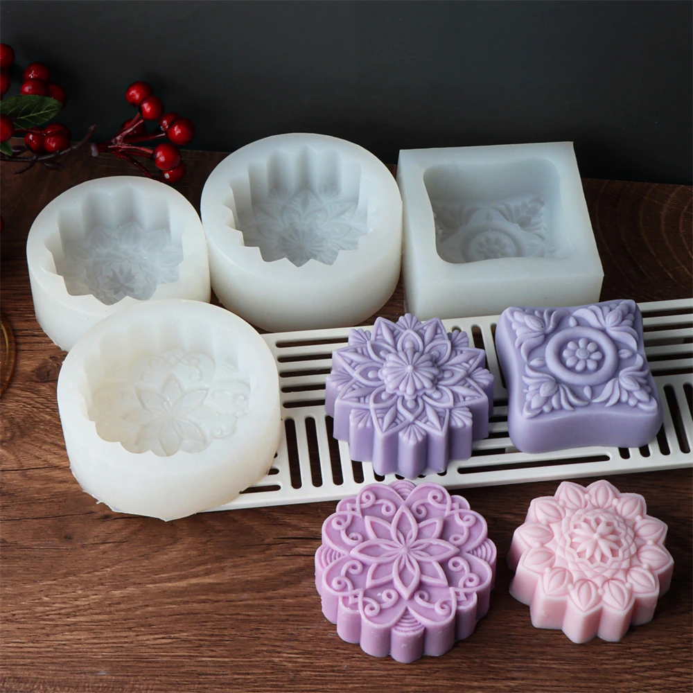 3D Circular Flower Soap Silicone Mold Classic Patterns Round Flower Soap Candle Resin Making Tool DIY Handmade Gift